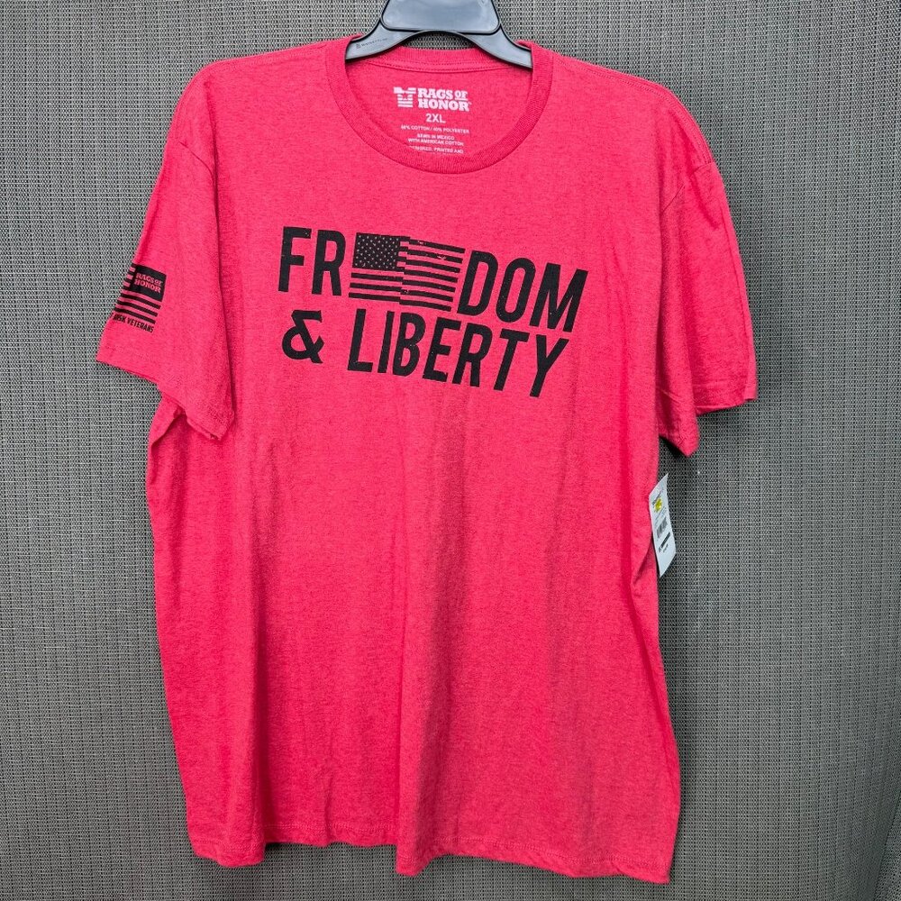 Rags Of Honor Unisex 2XL Red Freedom & Liberty Graphic T-Shirt Veteran Support